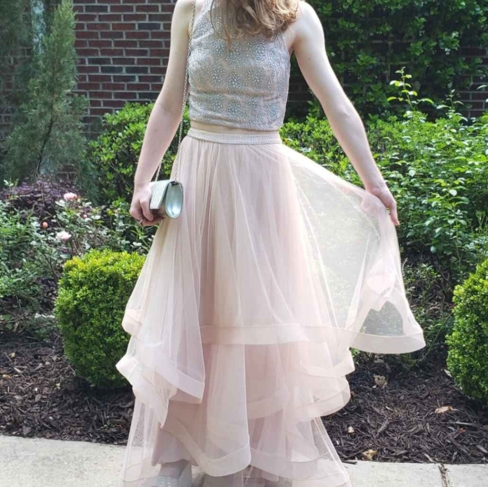 Two Piece Pink Prom Dress Summer Spring Formal Gown Size 3 David’s Bridal